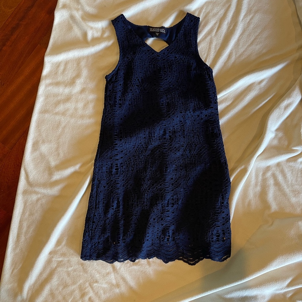 Trixxi Girl youth size 10 navy blue dress super cute cut out in back EUC